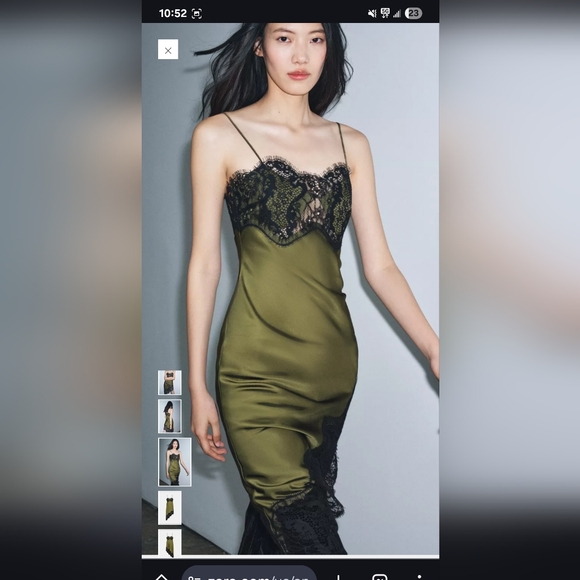 Zara Dresses & Skirts - Zara Asymmetrical Green Dress with Black Lace Size XL